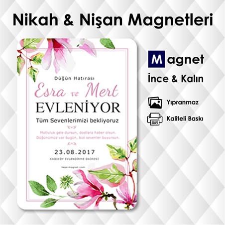 Pembe Suluboya Manolya Temalı Düğün İçin Magnet