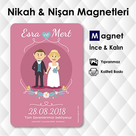 Çift Temalı Nikah Nişan Magnetli Davetiye