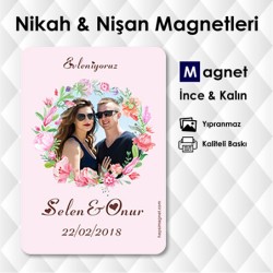 Çiçekli Nikah Nişan İçin Fotoğraflı Magnet