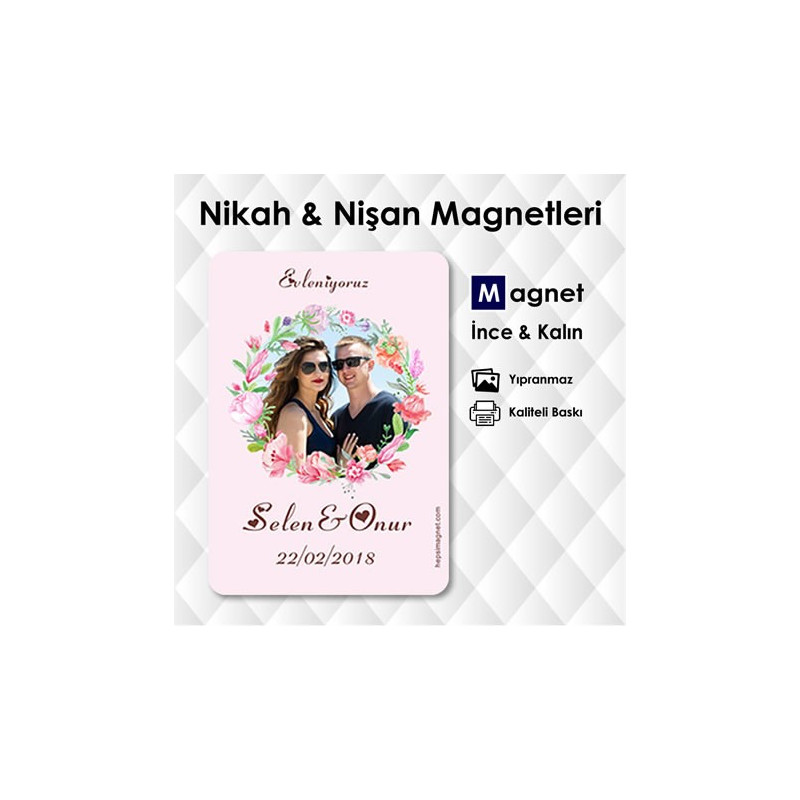 Çiçekli Nikah Nişan İçin Fotoğraflı Magnet