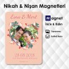 Çiçek Kalp Çerçeveli Resimli Nikah Magneti