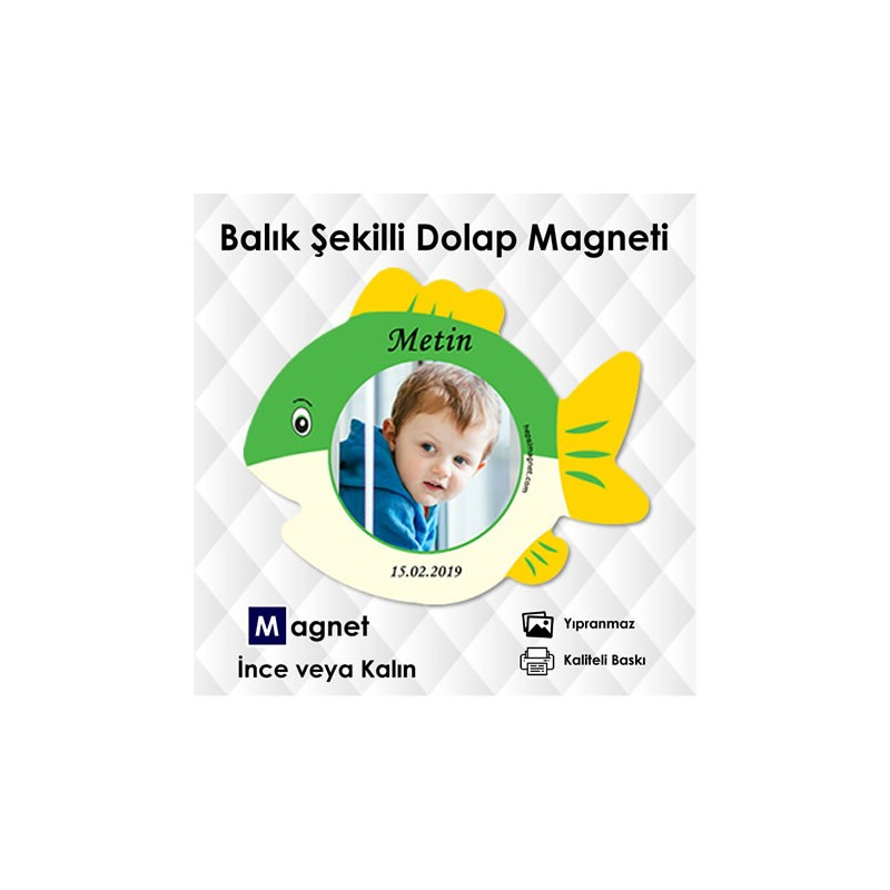 Yeşil Beyaz Renklerde Balık Şekilli Resimli Magnet