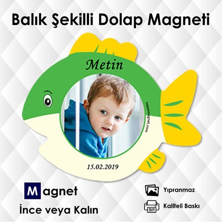 Yeşil Beyaz Renklerde Balık Şekilli Resimli Magnet