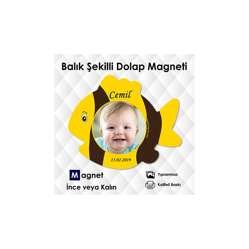 Sarı Kahverengi Renklerde Balık Şekilli Resimli Magnet