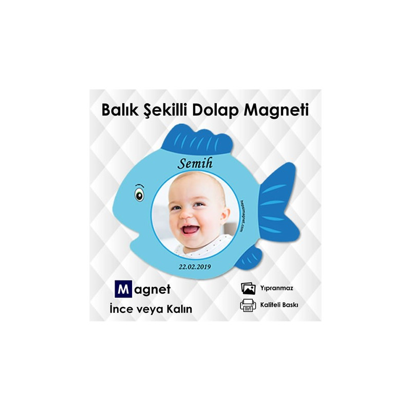 Erkek Bebekler İçin Mavi Tonlarda Balık Şekilli Resimli Magnet