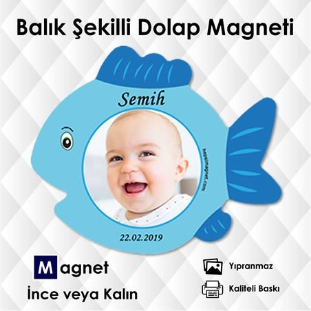 Erkek Bebekler İçin Mavi Tonlarda Balık Şekilli Resimli Magnet