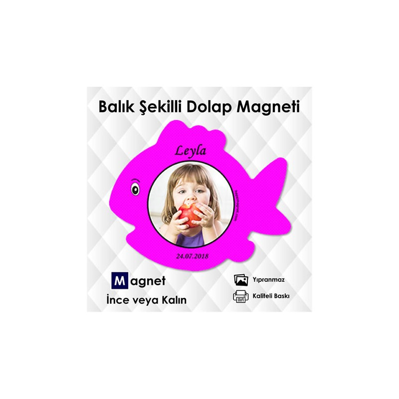 Kız Bebekler İçin Pembe Tonlarda Balık Şekilli Resimli Magnet