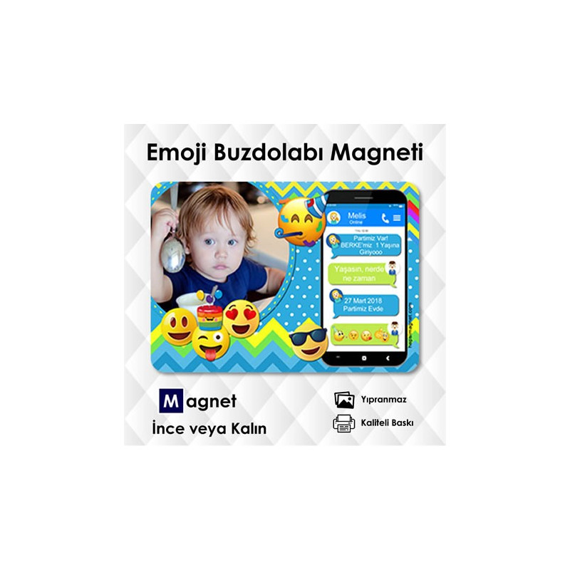 Mobil ve Emoji' li Fotoğraflı Magnet