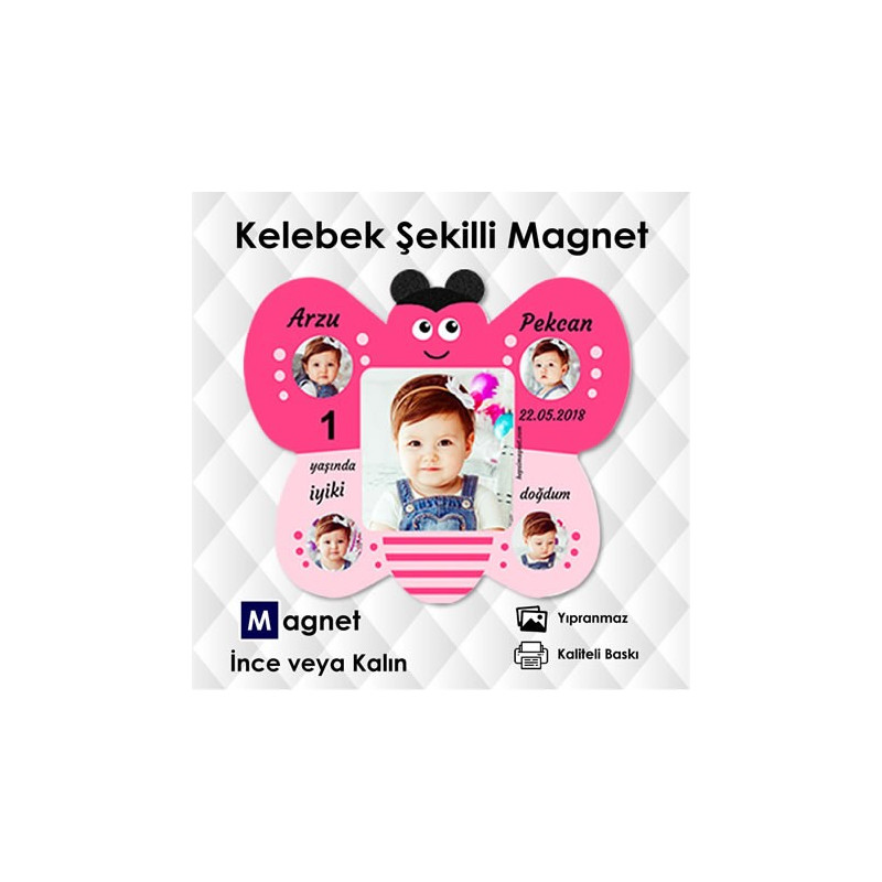 Kız Bebekler İçin 5 Fotolu Kelebek Magnet