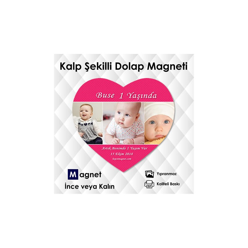 Kalp Şekilli Pembe Tonlarda Magnet