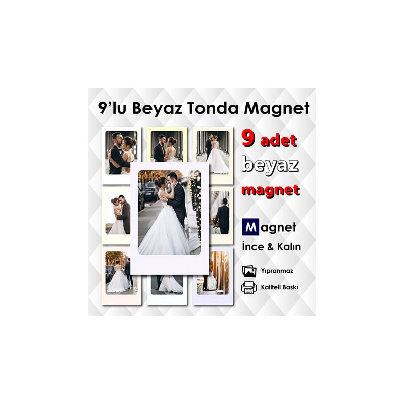 Beyaz Tonlarda 9 Parçalı Renkli Magnet