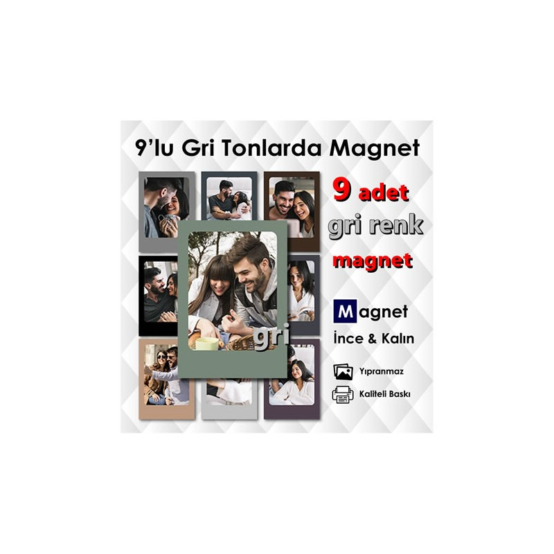 Gri Tonlarda 9 Parçalı Renkli Magnet