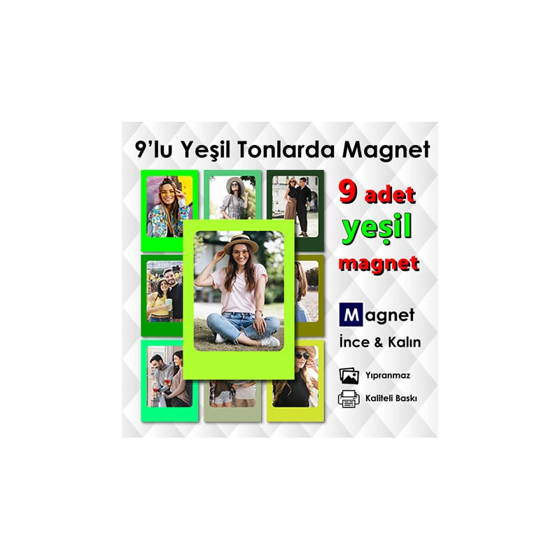 Yeşil Tonlarda 9 Parçalı Renkli Magnet