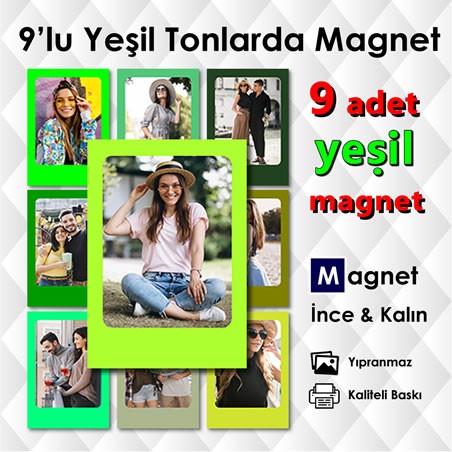 Yeşil Tonlarda 9 Parçalı Renkli Magnet