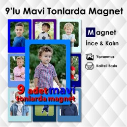 Mavi Tonlarda 9 Parçalı Renkli Magnet