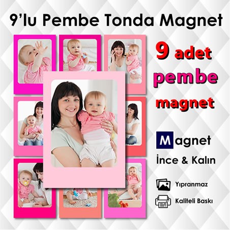 Pembe Tonlarda 9 Parçalı Renkli Magnet