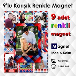 Farklı Desenlerde 9 Adet Renkli Buzdolabı Magneti