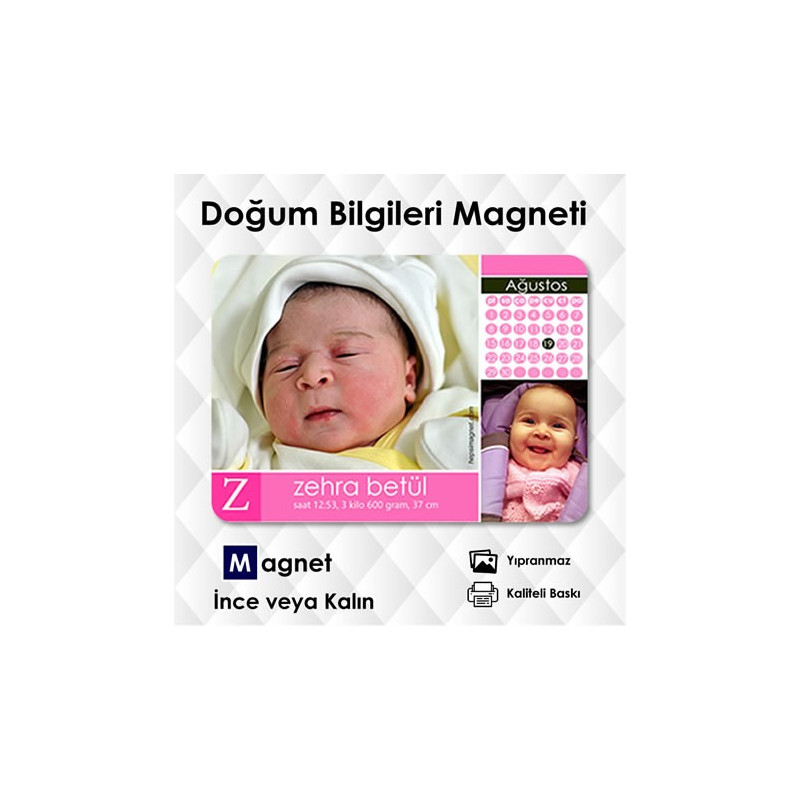 Kız Bebek Doğum Kartı Magneti