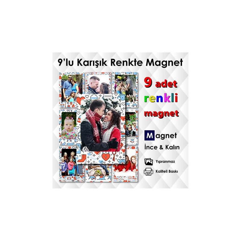 Değişik  Desenlerde 9 Parça Renkli Buzdolabı Magnet