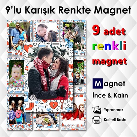 Değişik  Desenlerde 9 Parça Renkli Buzdolabı Magnet