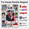 Değişik  Desenlerde 9 Parça Renkli Buzdolabı Magnet