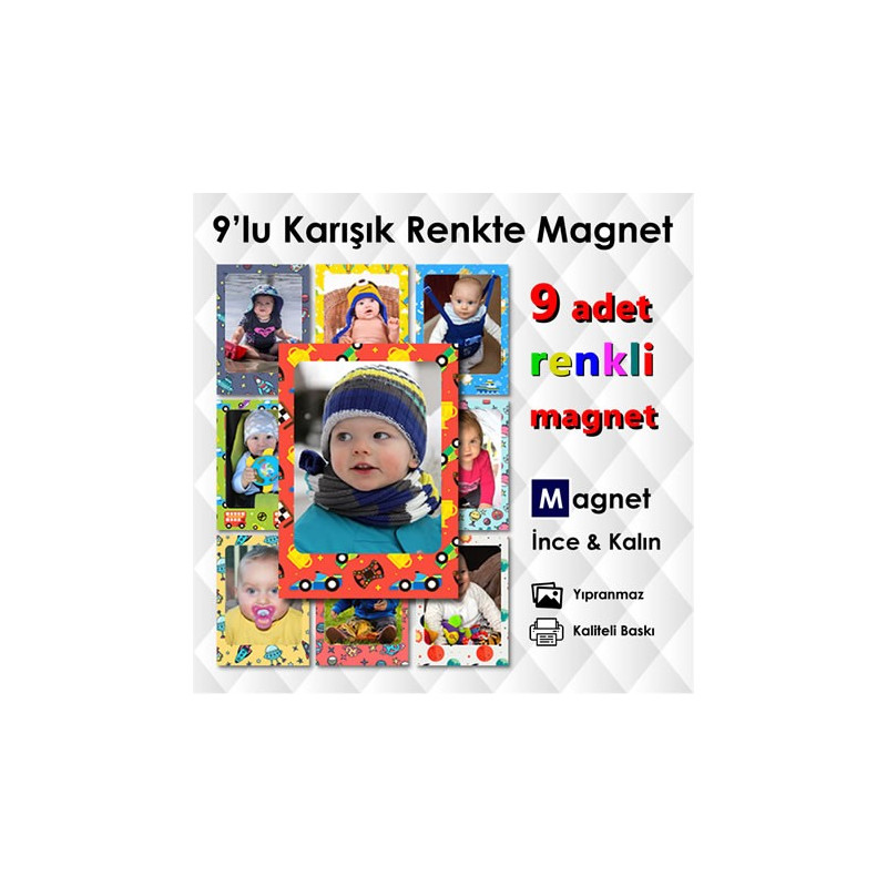 9 Adet Farklı Desenlerde Bebek ve Çocuklar İçin  Renkli Magnet