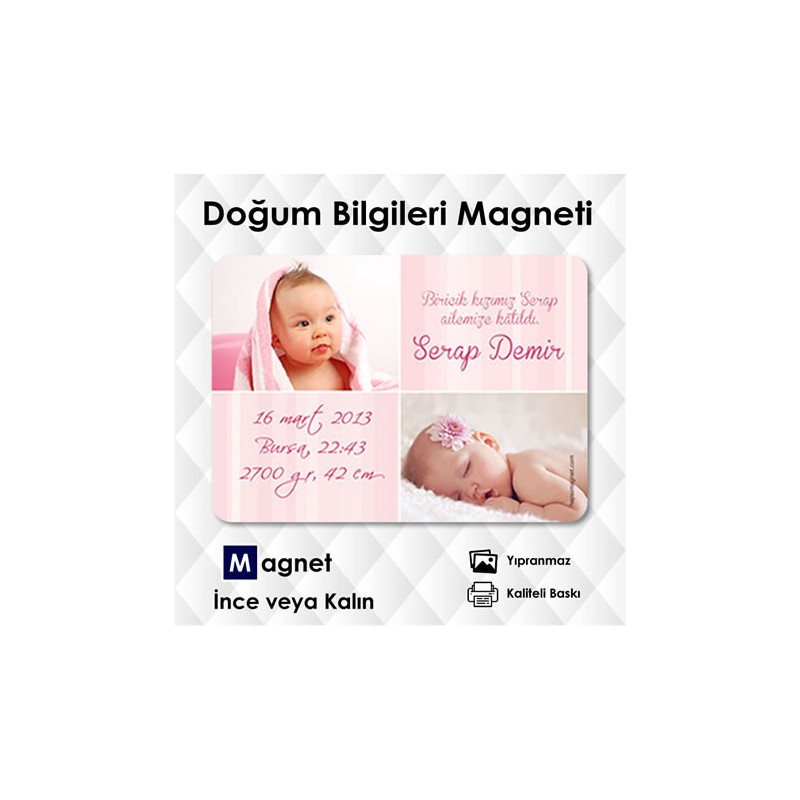 Kız Bebek Pembeli Doğum Kartı Magneti