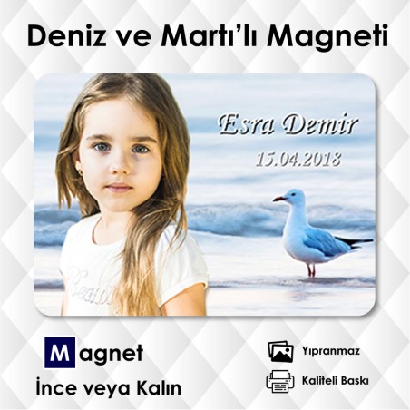 Deniz ve Martı Fonlu Resimli Magnet