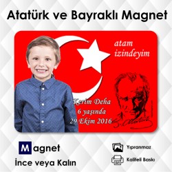 Atatürk ve Türk Bayrağı Fonlu Buzdolabı Magneti