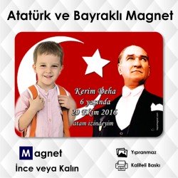 Atatürk ve Türk Bayrağı Fonlu Dolap Magneti