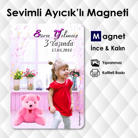 Sevimli Ayı Fonlu Fotoğraflı Magnet