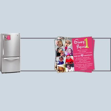 Güneş 1 Yaşında Magnetli Davetiyesi